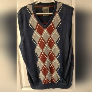 John Bartlett Consensus Men’s Sweater Vest – Medium – Navy Argyle Grandpa Core